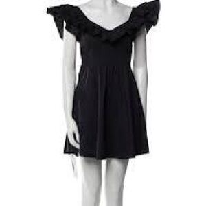 Hill House Black Ruffle V‑Neck Mini Dress